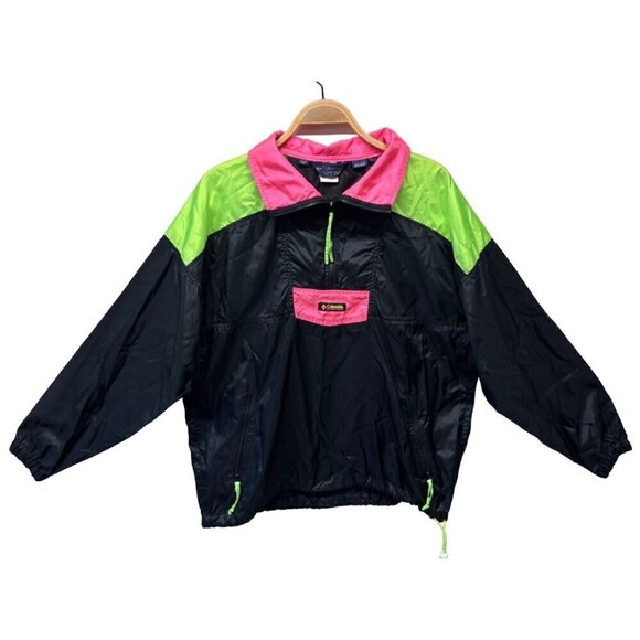 Vintage Columbia Women XL Anorak Jacket Pullover Windbreaker Neon Colorblock 90s - Picture 1 of 10